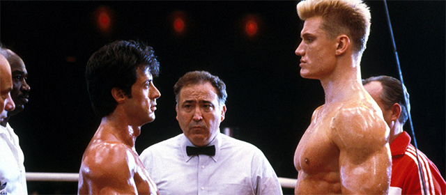 Sylvester Stallone et Dolph Lundgren dans Rocky IV (1985)