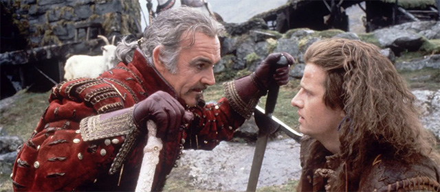 Sean Connery et Christophe Lambert dans Highlander (1986)